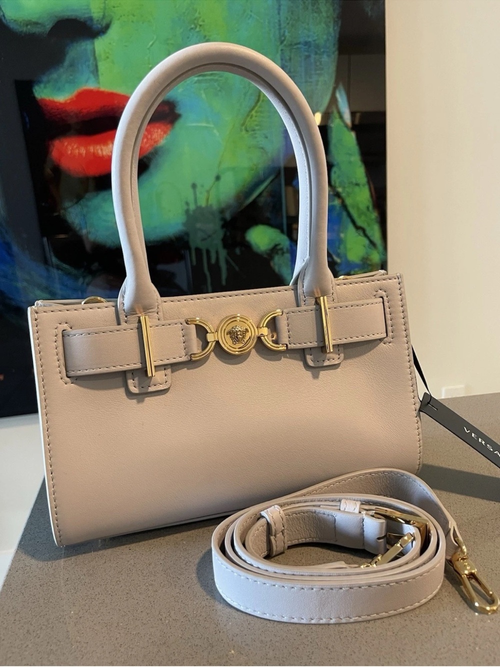Versace bag medium tote calf leather grey